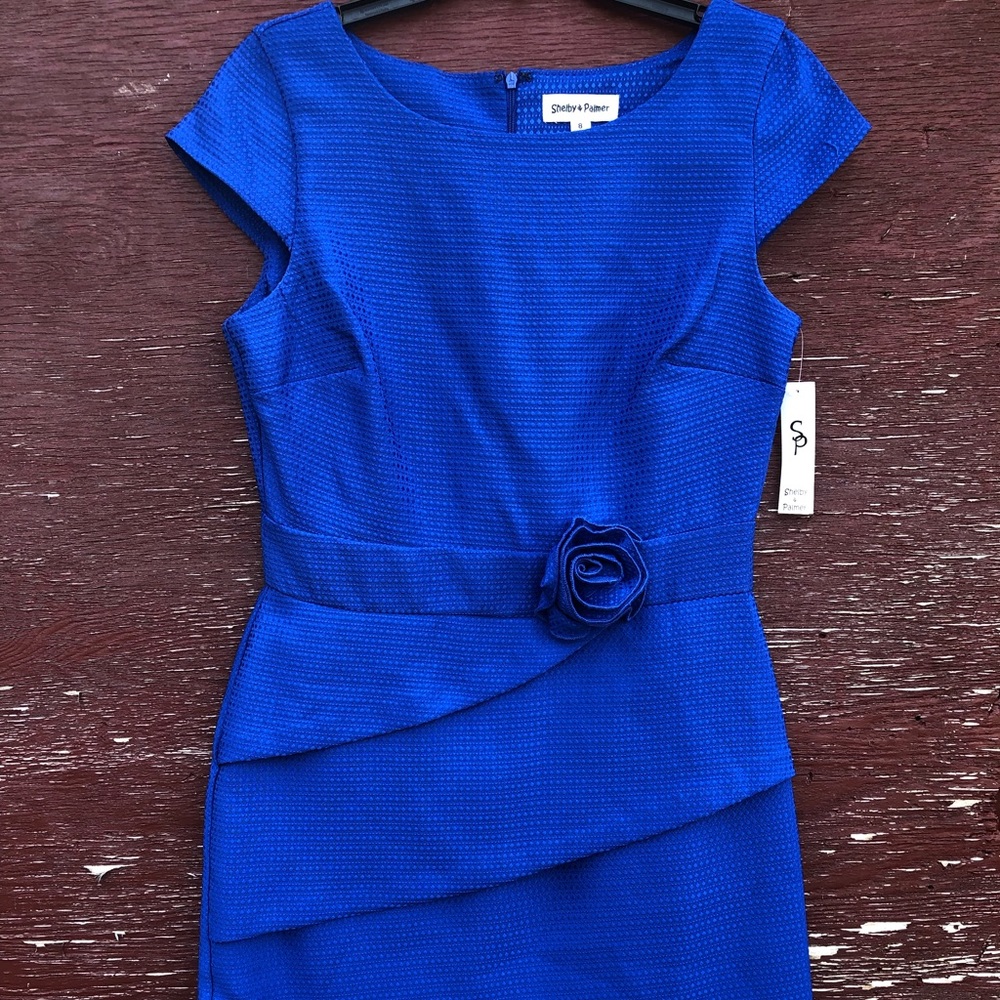 Electric blue dress with flower